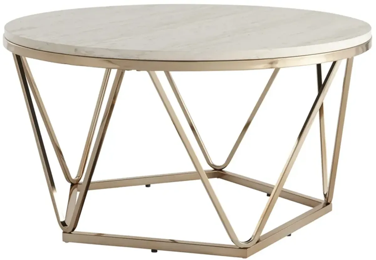 Hivvago 33" Champagne Solid Manufactured Wood And Metal Round Coffee Table