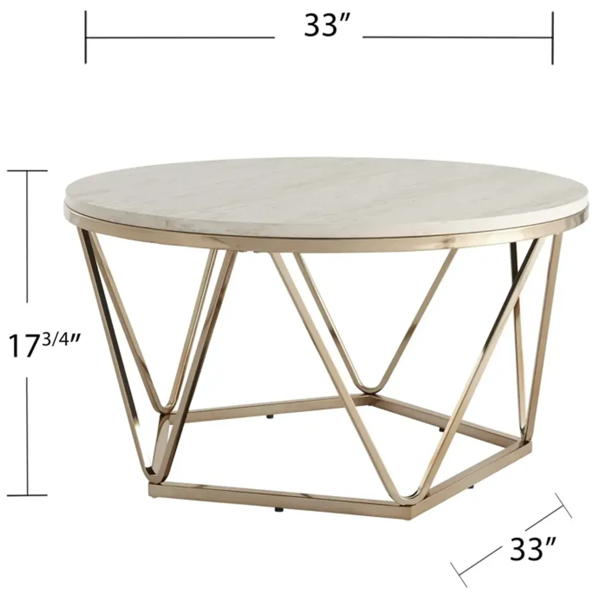 Hivvago 33" Champagne Solid Manufactured Wood And Metal Round Coffee Table