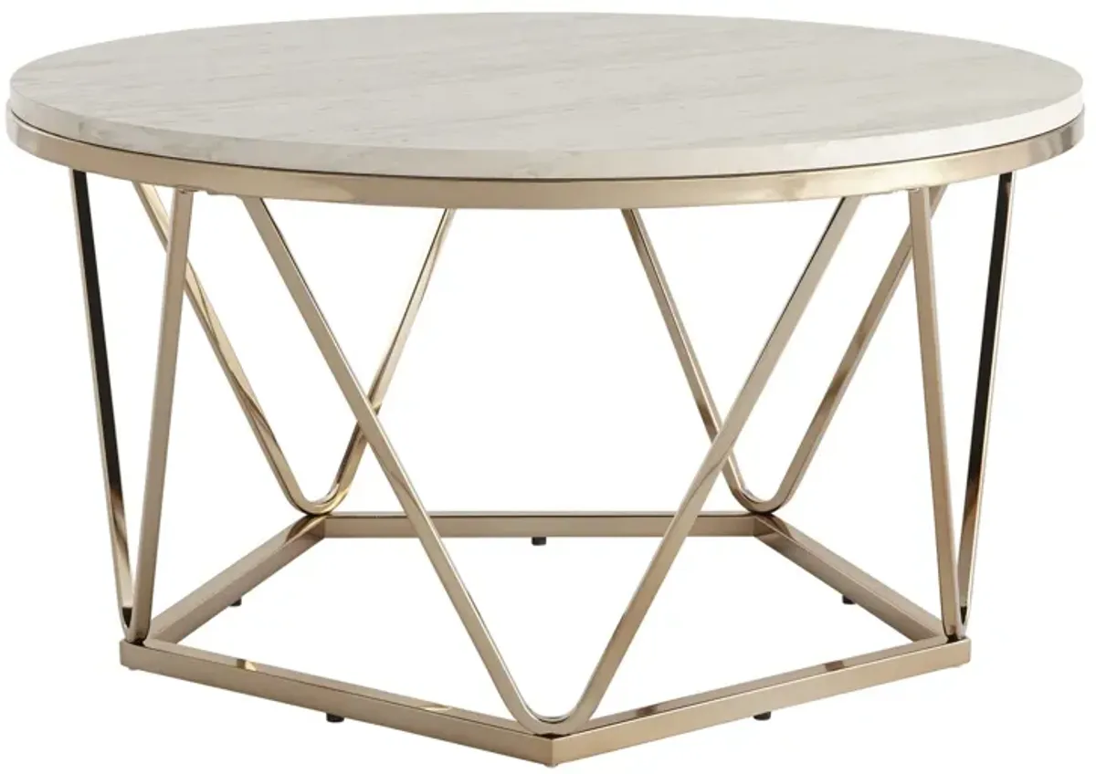 Hivvago 33" Champagne Solid Manufactured Wood And Metal Round Coffee Table