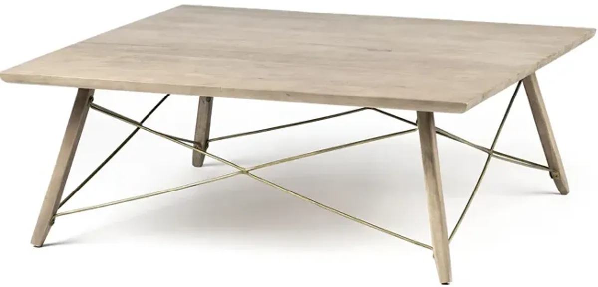 Square Solid Wood Top & Legs Coffee Table Wmetal Bracing