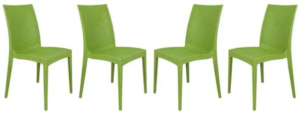 LeisureMod Weave Mace Indoor/Outdoor Dining Chair (Armless), Set of 4