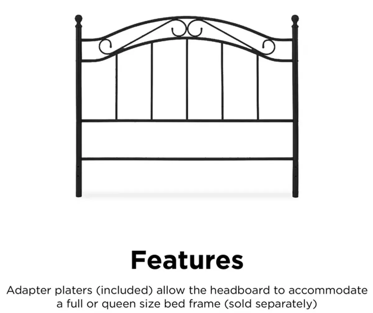 Harper Full/Queen Metal Headboard with Delicate Detailing, Black