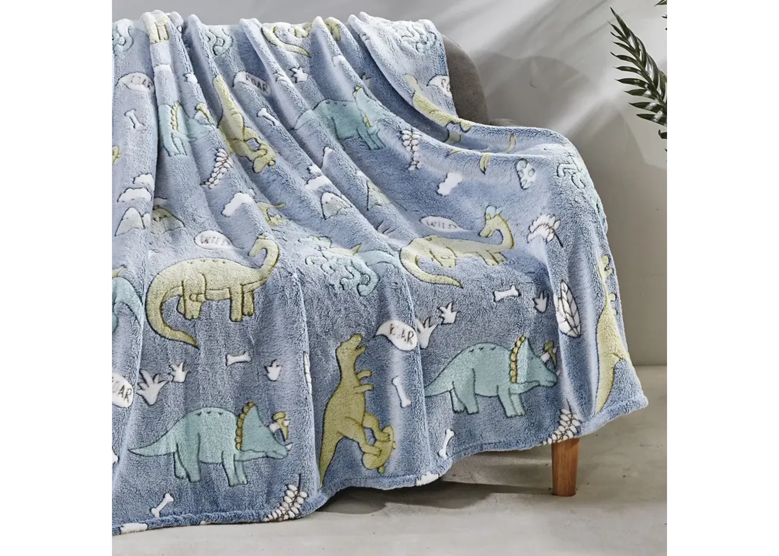 Dino Friends Micro Plush All Season Throw Blanket 50" X 60" Light Blue by Plazatex