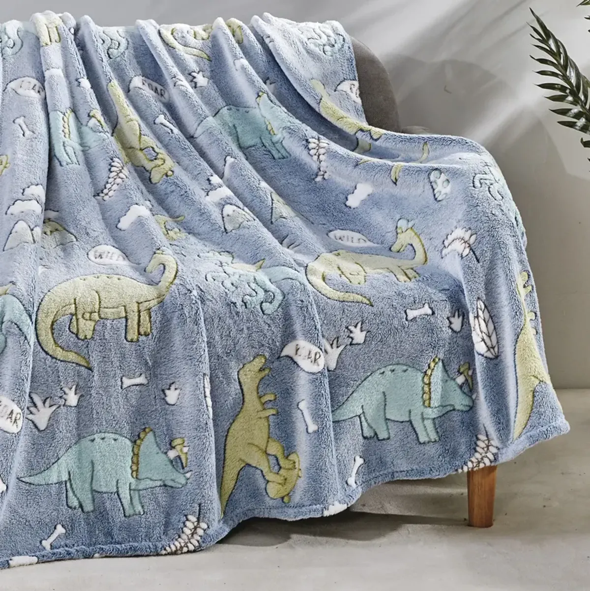 Dino Friends Micro Plush All Season Throw Blanket 50" X 60" Light Blue by Plazatex