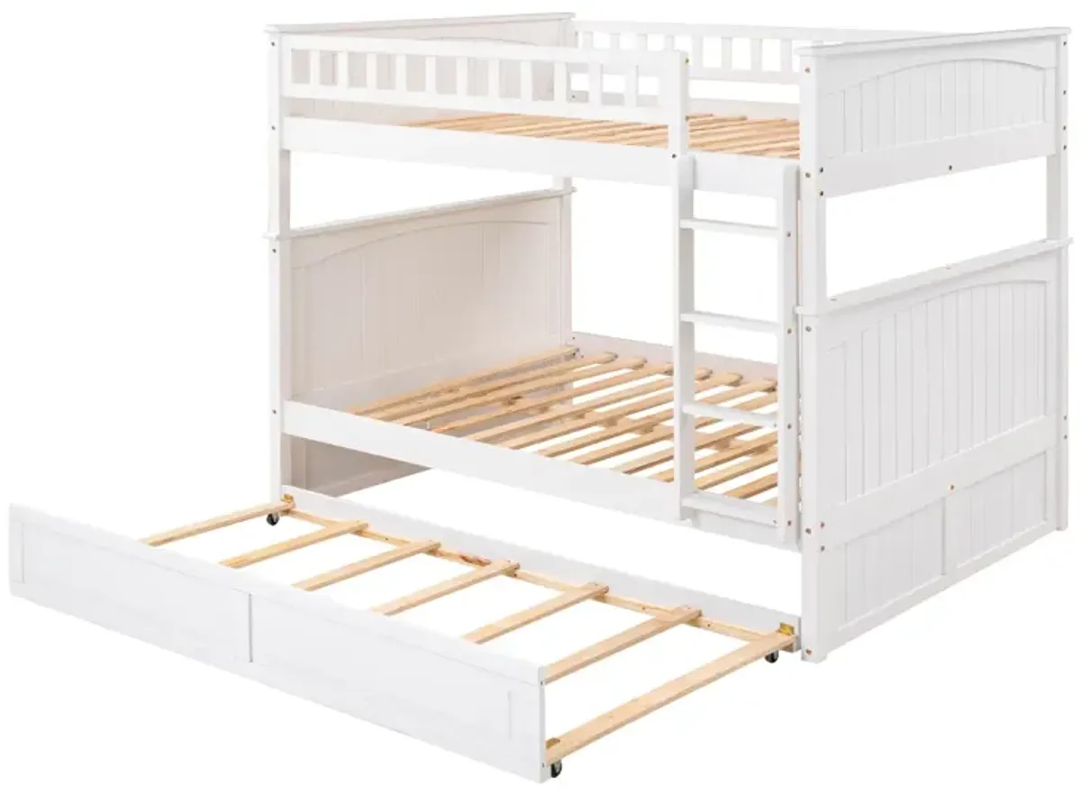 Full Over Full Bunk Bed With Twin Size Trundle, Pine Wood Bunk Bed With Guardrails, Gold