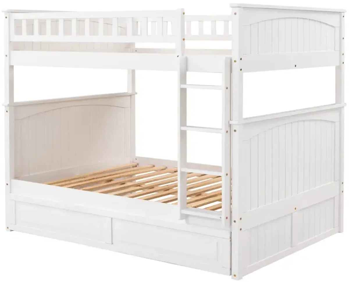 Full Over Full Bunk Bed With Twin Size Trundle, Pine Wood Bunk Bed With Guardrails, Gold