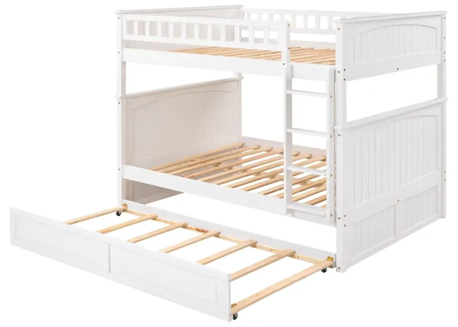 Full Over Full Bunk Bed With Twin Size Trundle, Pine Wood Bunk Bed With Guardrails, Gold