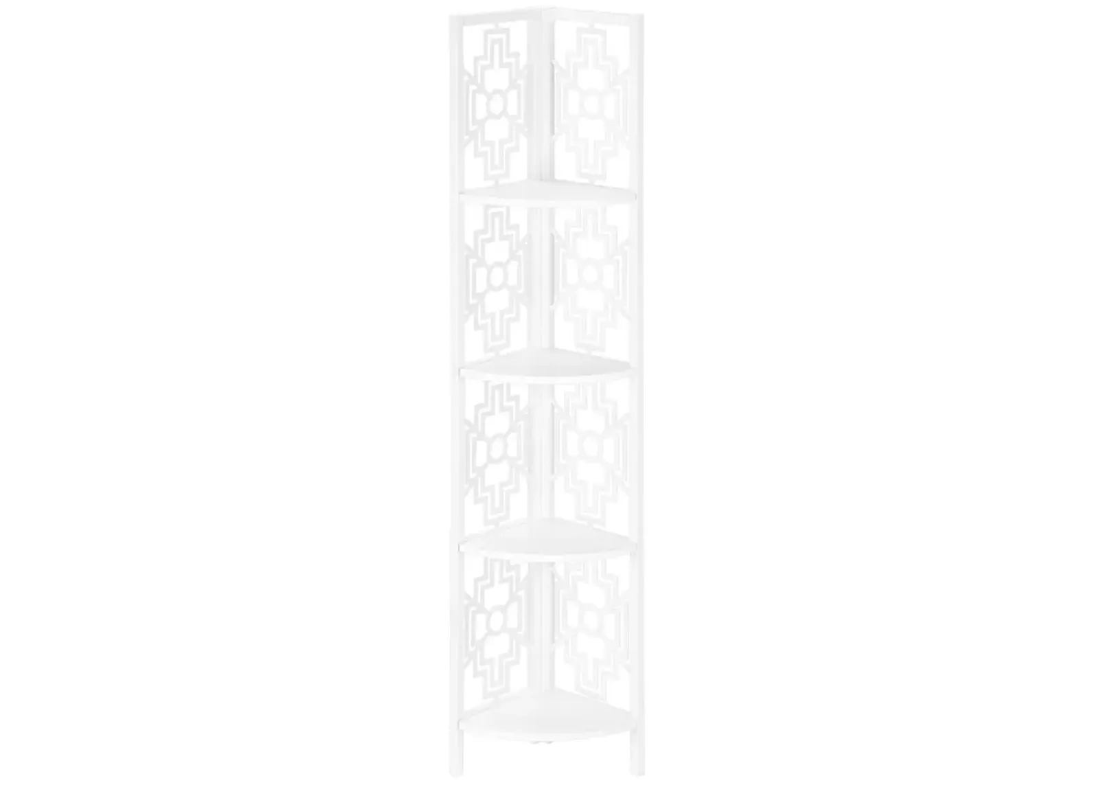 Monarch Specialties I 3623 Bookshelf, Bookcase, Etagere, Corner, 4 Tier, 62"H, Office, Bedroom, Metal, Laminate, White, Transitional