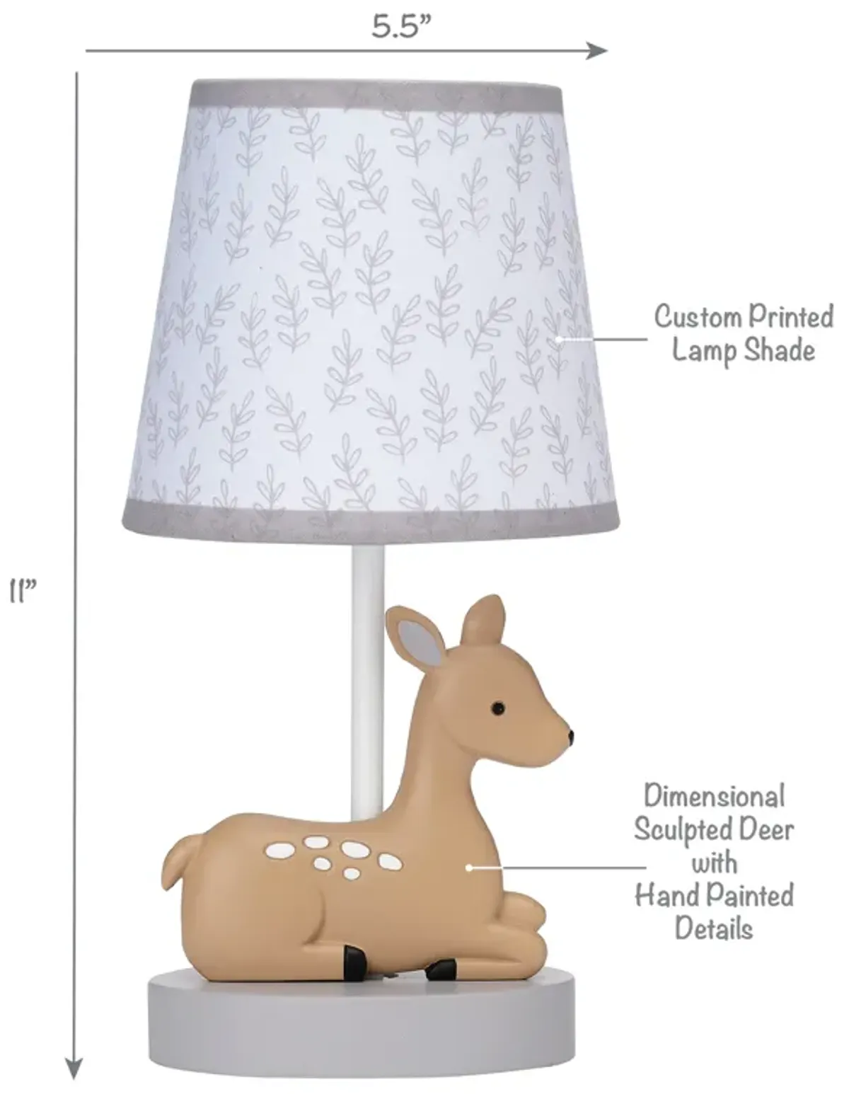 Bedtime Originals Deer Park Woodland Taupe Lamp with Gray/White Shade & Bulb