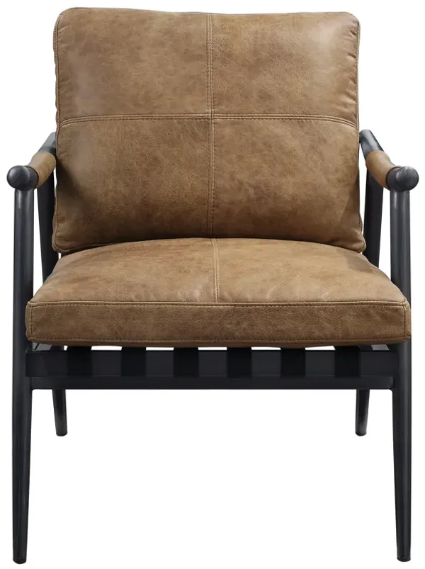 Anzan Accent Chair In Berham Chestnut Top Grain Leather & Matte Iron Finish