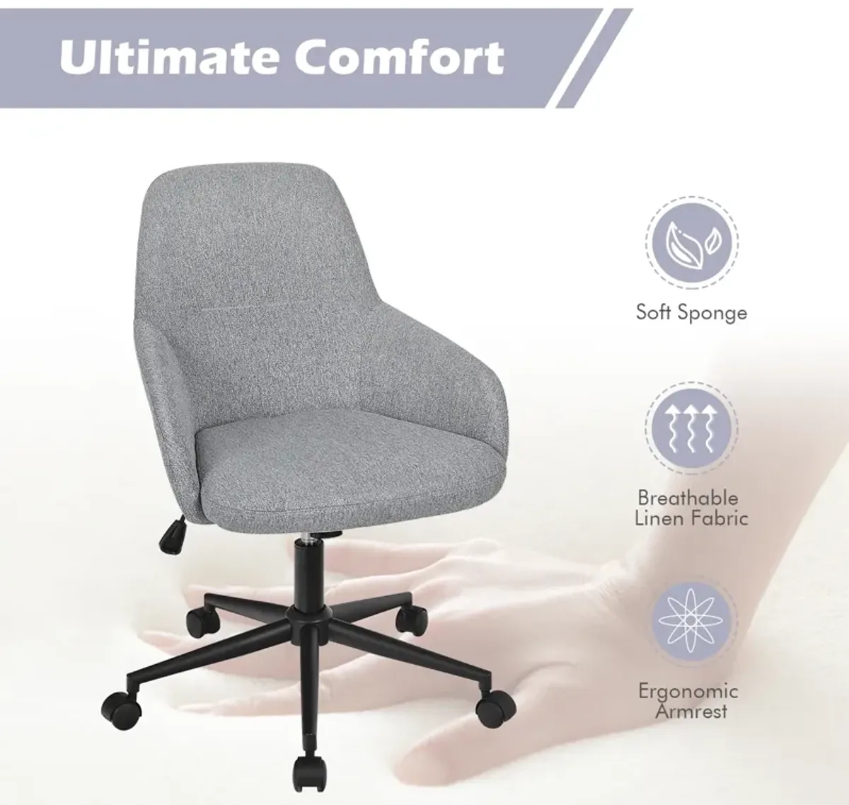 Fabric Home Office Chair with Rocking Backres-Gray