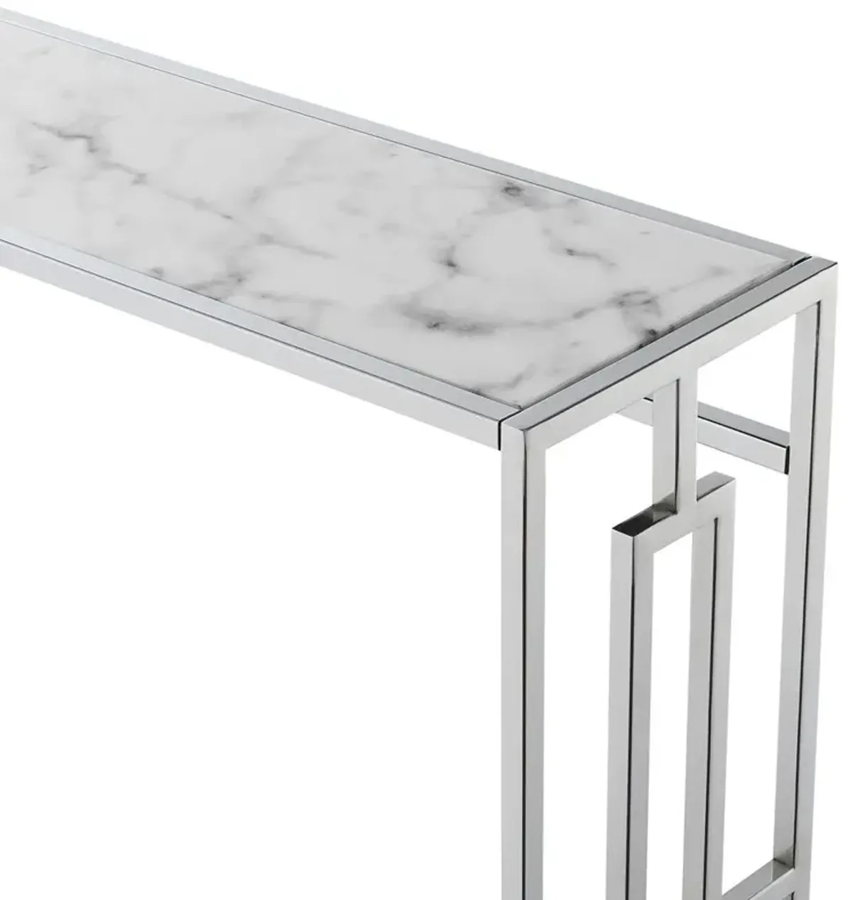 Convenience Concepts Town Square Chrome Console Table with Shelf White Faux Marble/Chrome