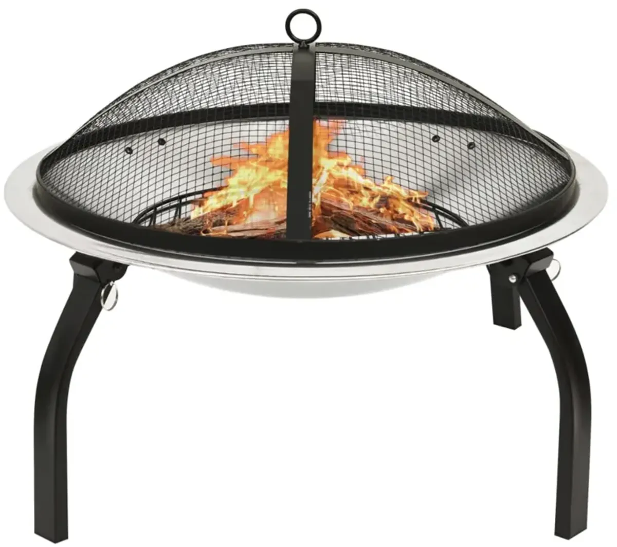 vidaXL 2-in-1 Fire Pit and BBQ with Poker 22"x22"x19.3" Stainless Steel