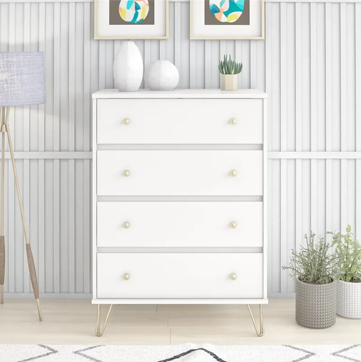 Novogratz Finley 4 Drawer Dresser, White