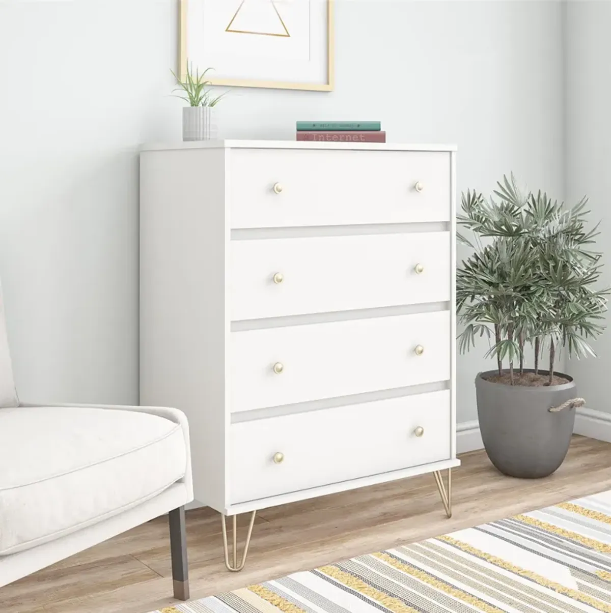 Novogratz Finley 4 Drawer Dresser, White