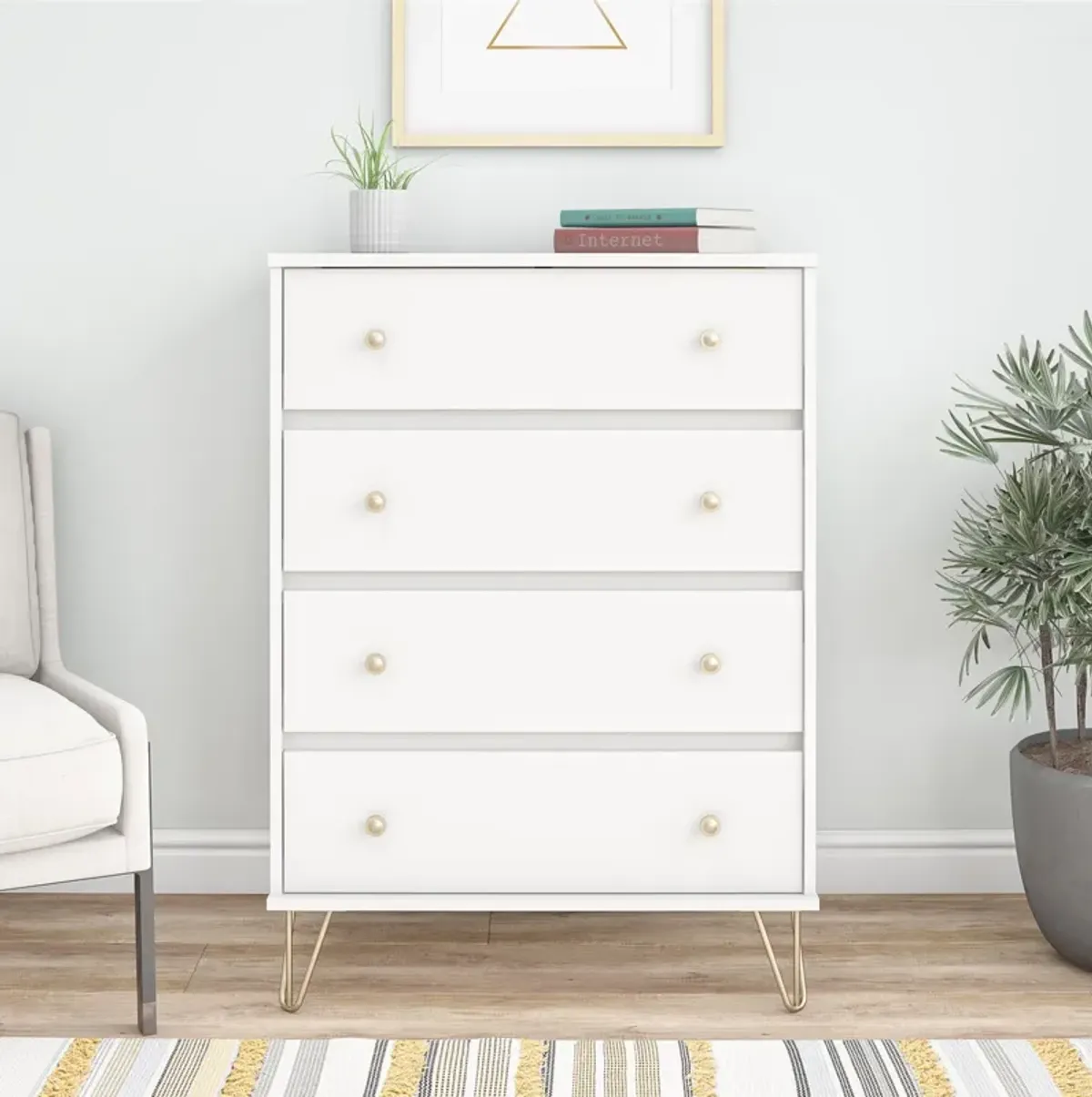 Novogratz Finley 4 Drawer Dresser, White