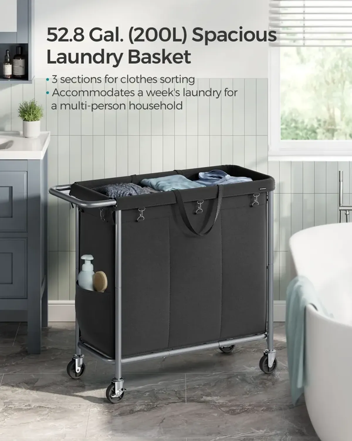 Laundry Basket with Wheels, Rolling Laundry Hamper