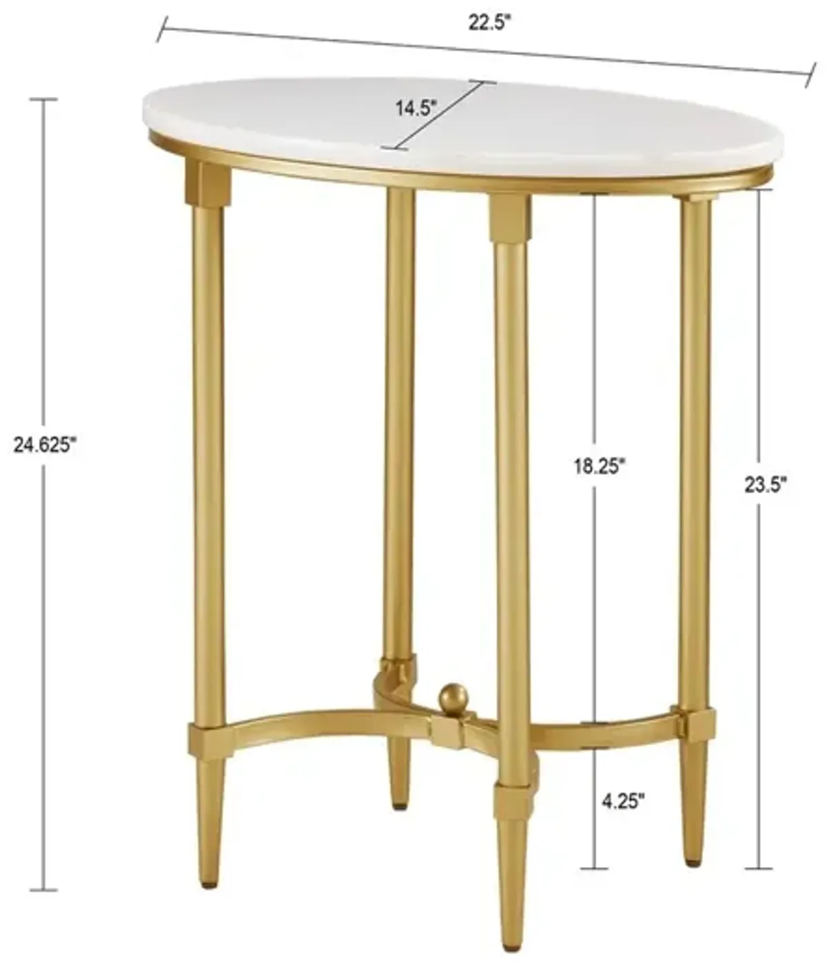 Gracie Mills Marlee White Marble and Gold Metal Oval End Table