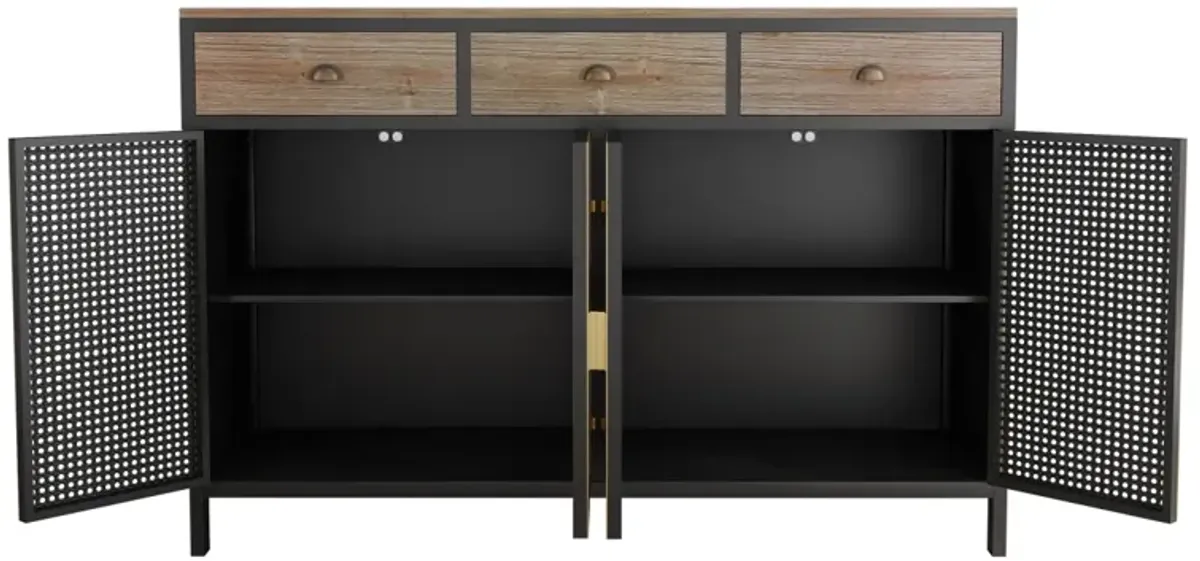 48" Wide 4 Doors Modern Sideboard with 3 Top Drawers, Freestanding Sideboard Storage Cabinet Entryway Floor Cabinet for Living Room Office Bedroom