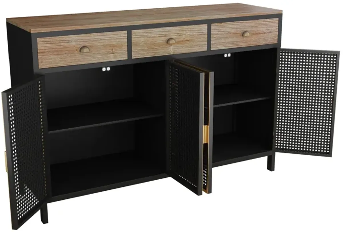 48" Wide 4 Doors Modern Sideboard with 3 Top Drawers, Freestanding Sideboard Storage Cabinet Entryway Floor Cabinet for Living Room Office Bedroom