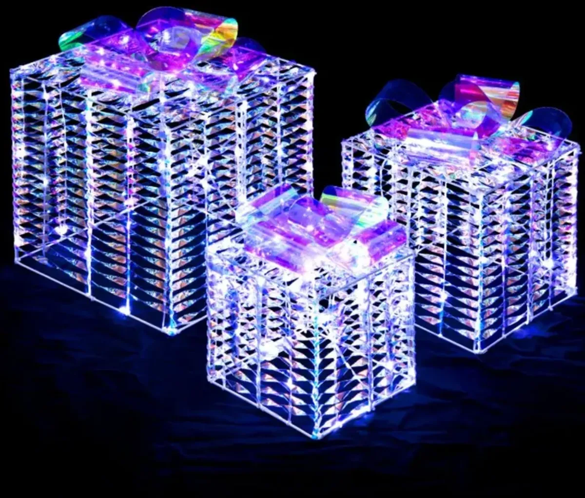 Hivvago Set of 3 Iridescent Christmas Gift Box with Iridescent Bows