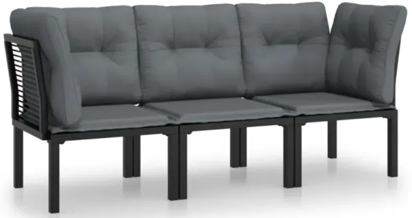 vidaXL 3 Piece Patio Lounge Set Black and Gray Poly Rattan