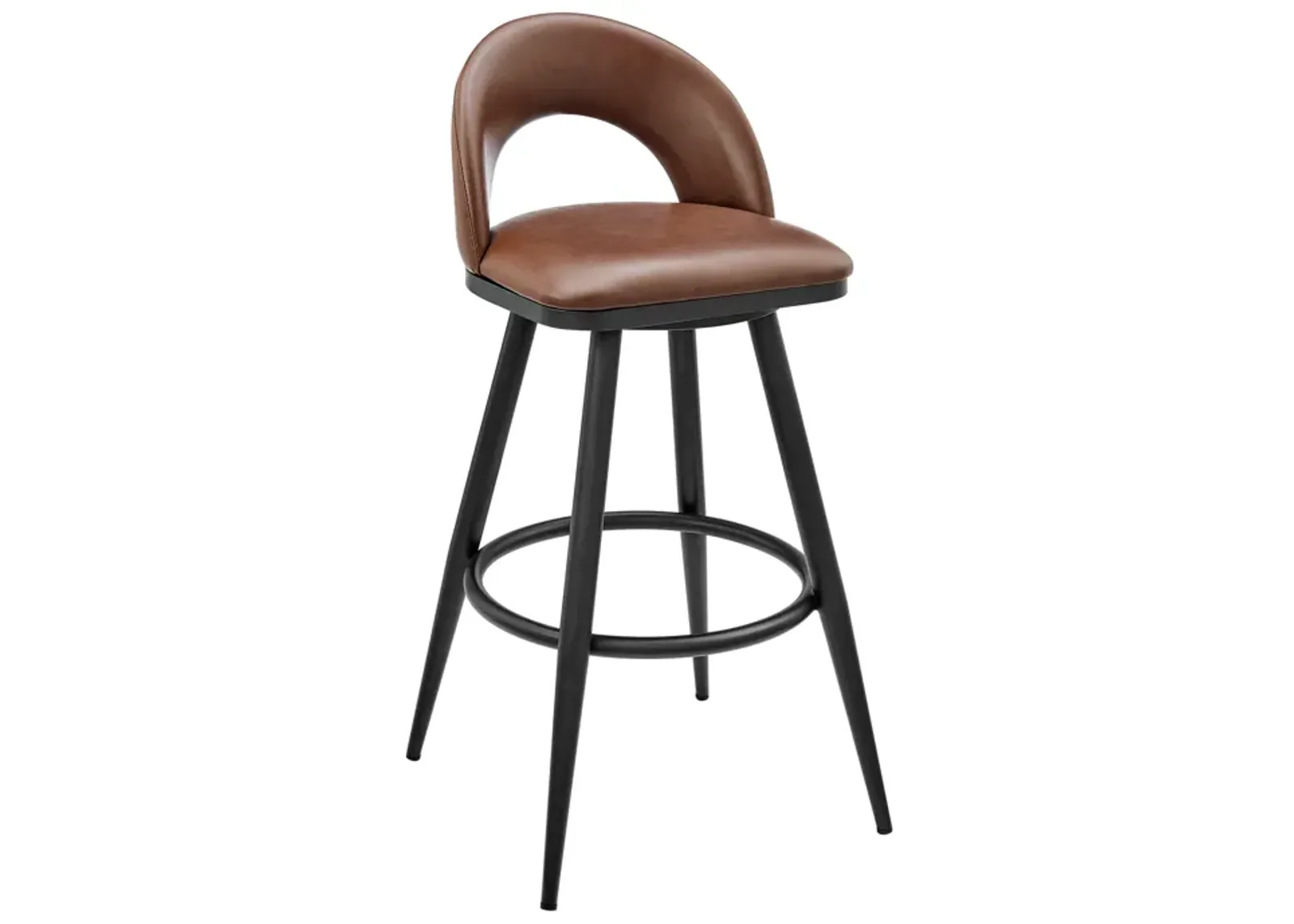 Lottech Swivel Stool in Brushed Stainless Steel with Black Faux Leather