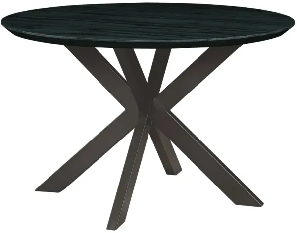 LeisureMod Ravenna 47" Round Wood Dining Table With Modern Metal Base