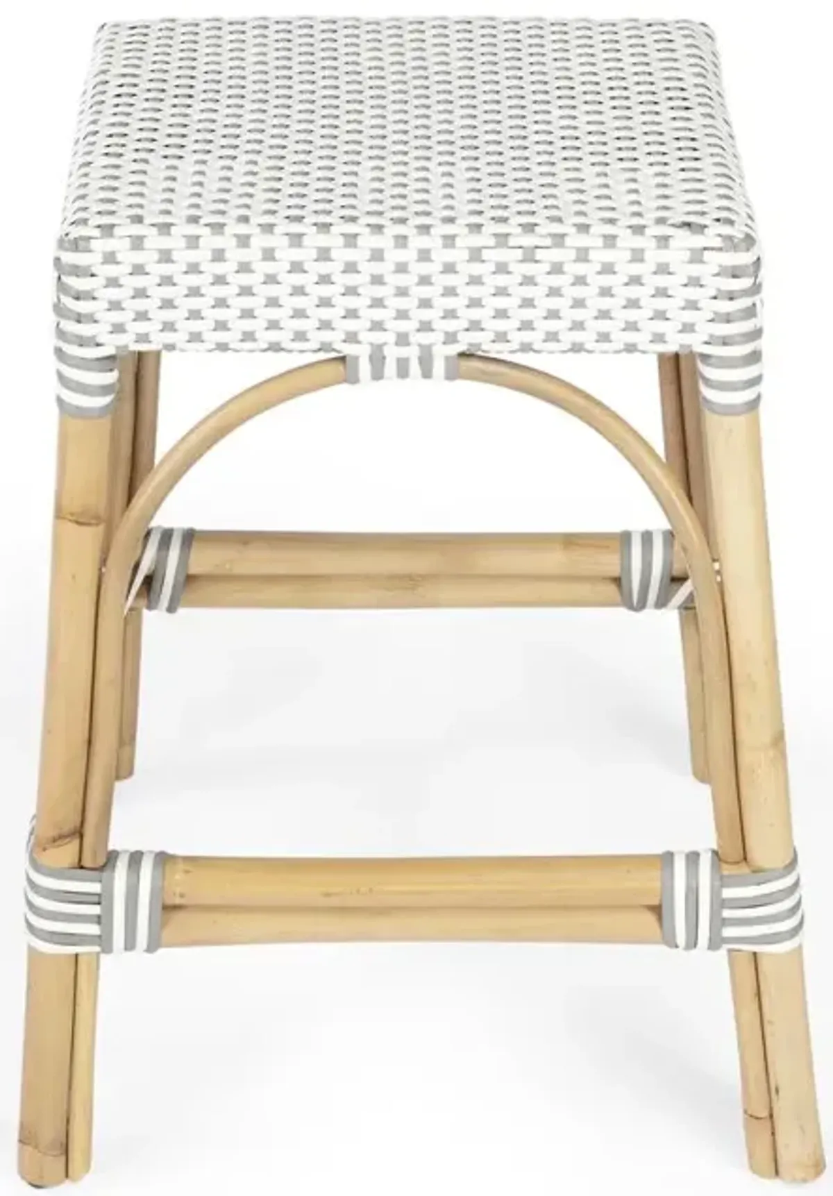 Butler Specialty Company Robias Rectangular Rattan 24.5 Counter Stool, Gray and White Dot