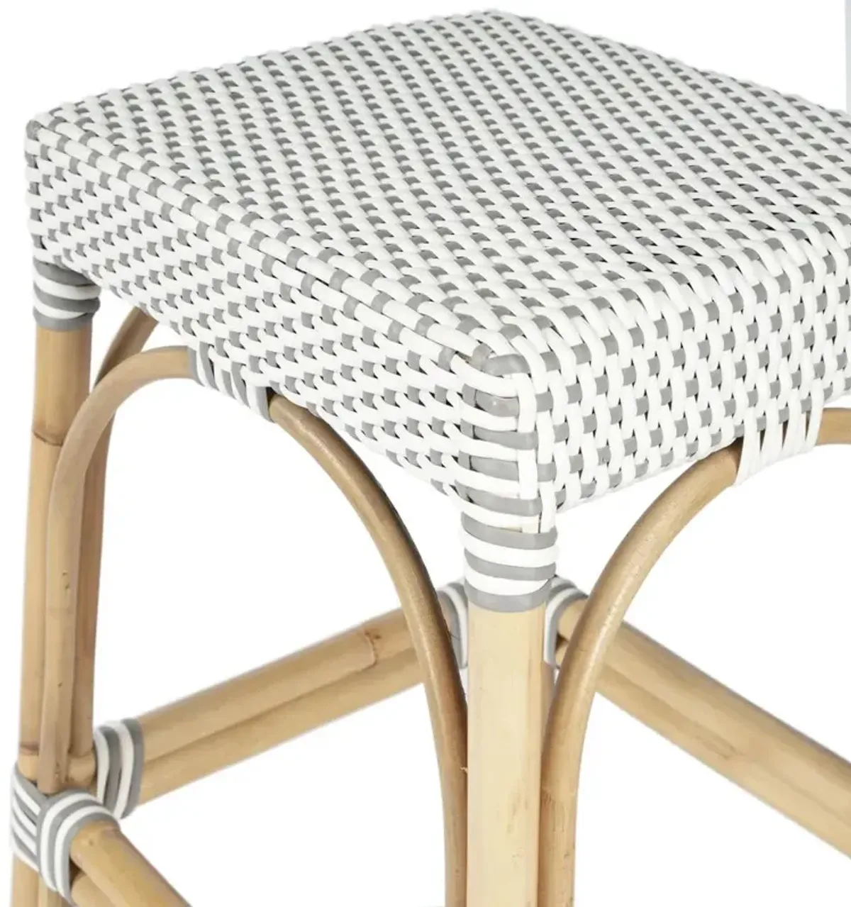 Butler Specialty Company Robias Rectangular Rattan 24.5 Counter Stool, Gray and White Dot