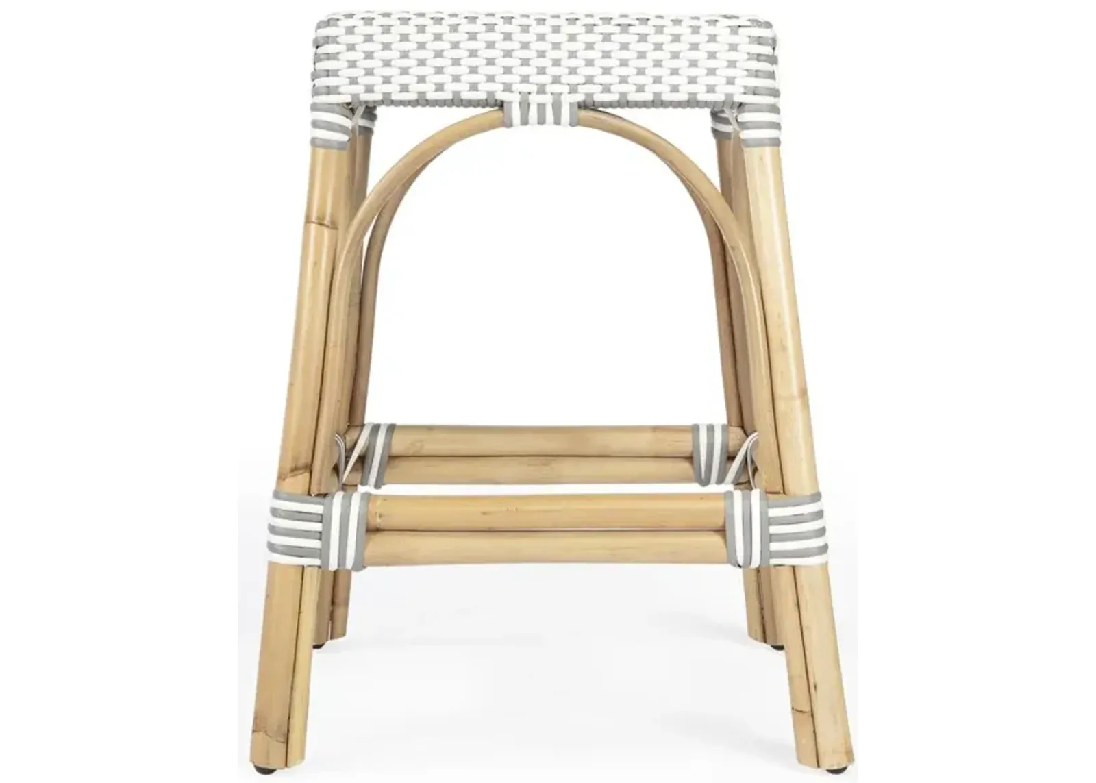 Butler Specialty Company Robias Rectangular Rattan 24.5 Counter Stool, Gray and White Dot