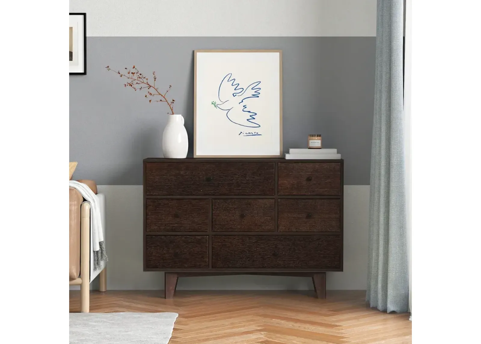 Solid Wood Spray-Painted Drawer Dresser Bar, Buffet Tableware Cabinet Lockers