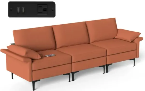 Hivvago Large 3-Seat Sofa Sectional with Metal Legs and 2 USB Ports for 3-4 people