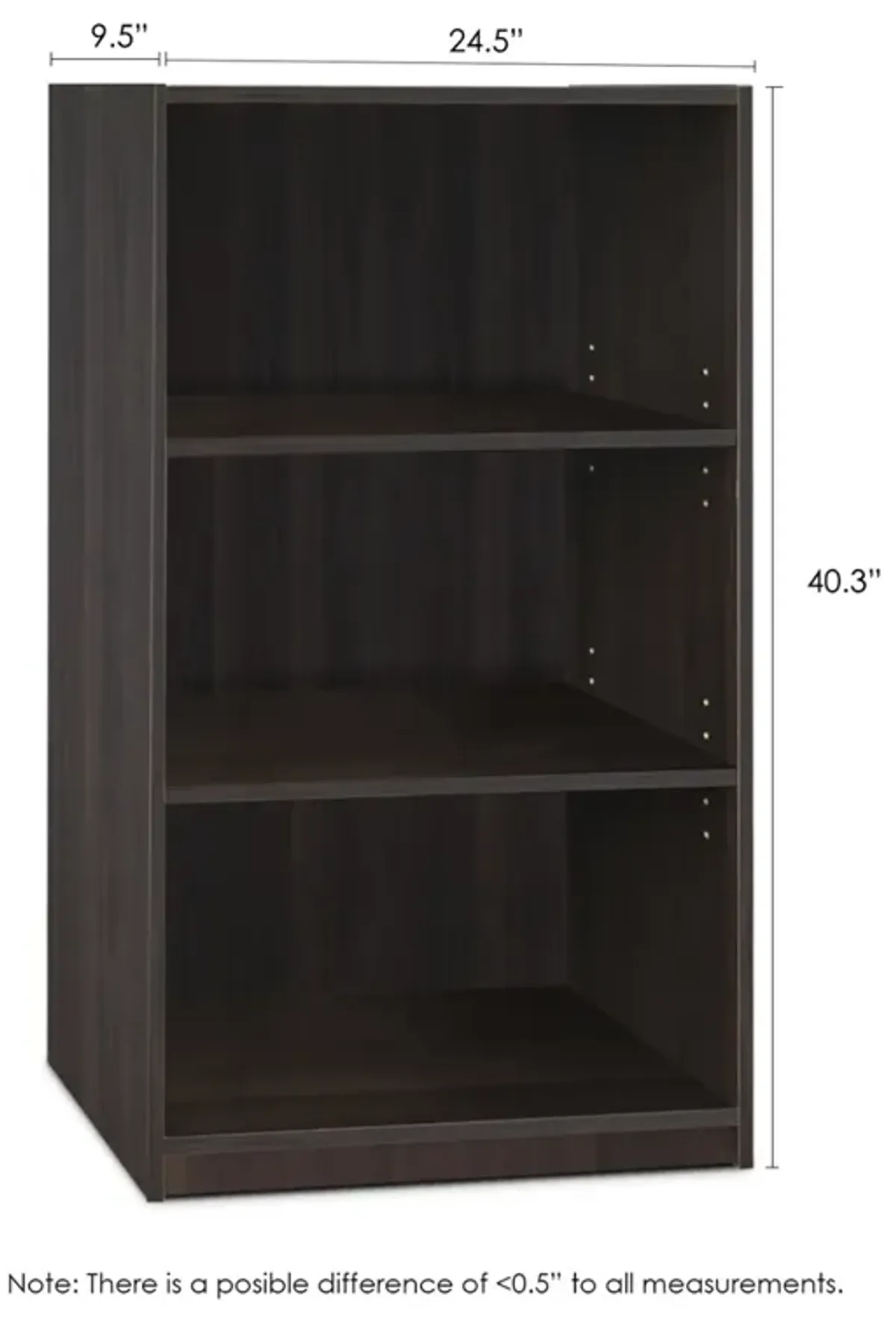 JAYA Simple Home 3-Shelf Bookcase, CC Espresso