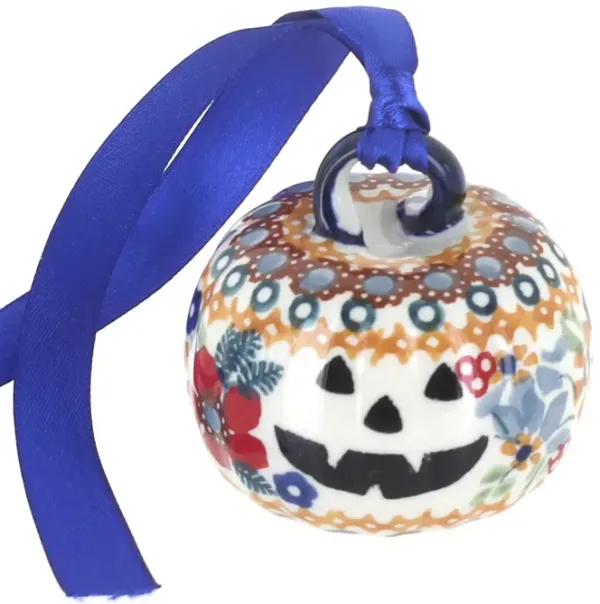 Blue Rose Polish Pottery Small Dots Pumpkin Ornament