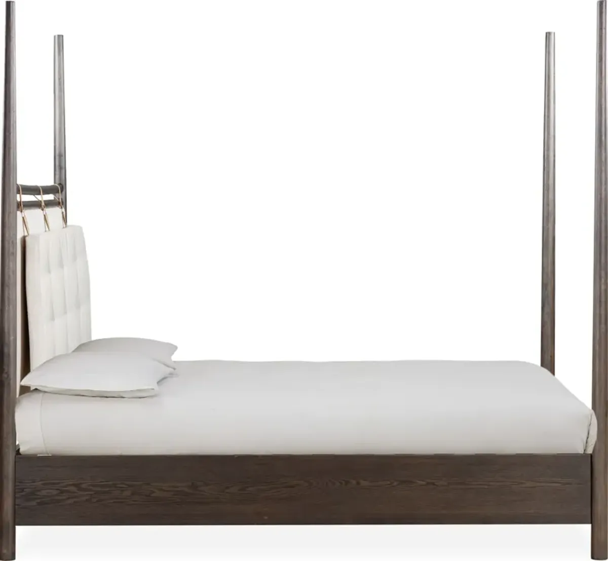 Rockport Upholstered Queen-size Poster Bed in Yin and Turtle Dove Linen