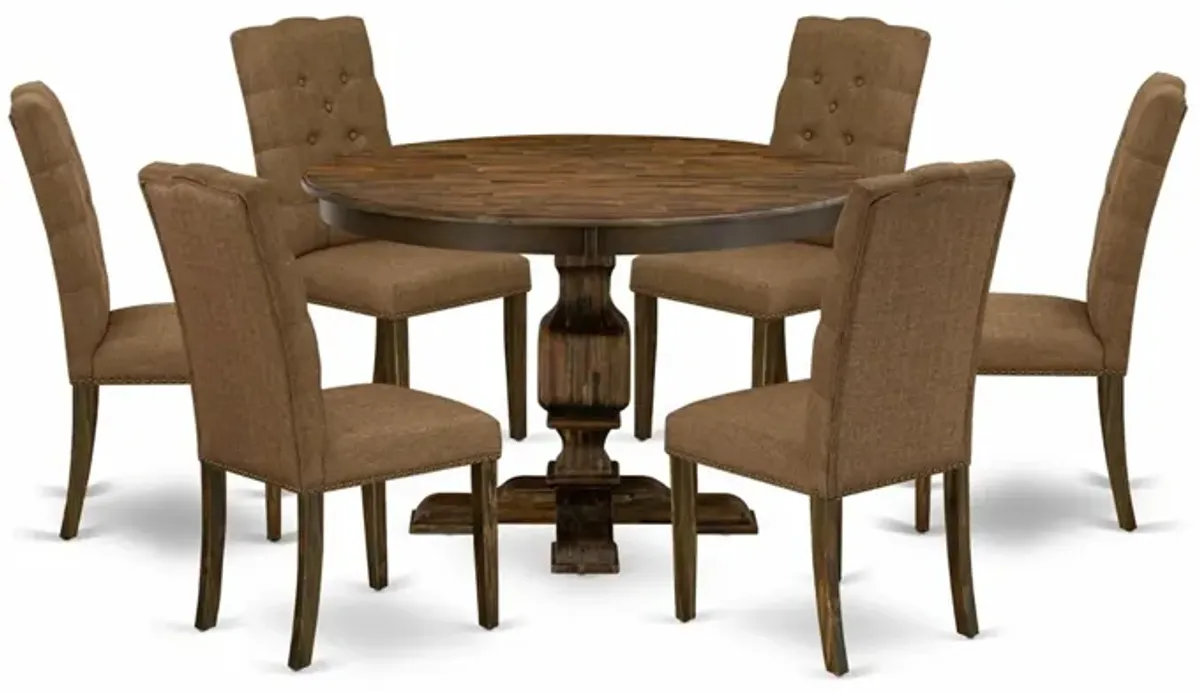 East West Furniture F3EL7-718 7Pc Kitchen Set - Round Table and 6 Parson Chairs - Distressed Jacobean Color