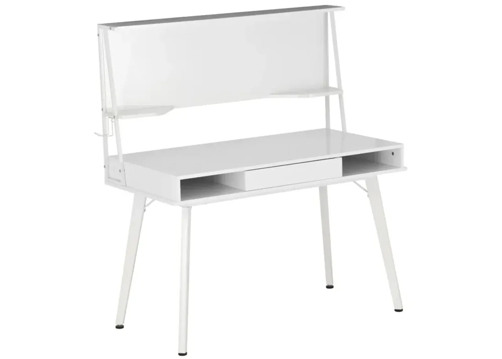 Study Computer Desk with Storage & Magnetic Dry Erase White Board, White