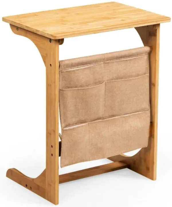 Bamboo Sofa Table End Table Bedside Table with Storage Bag