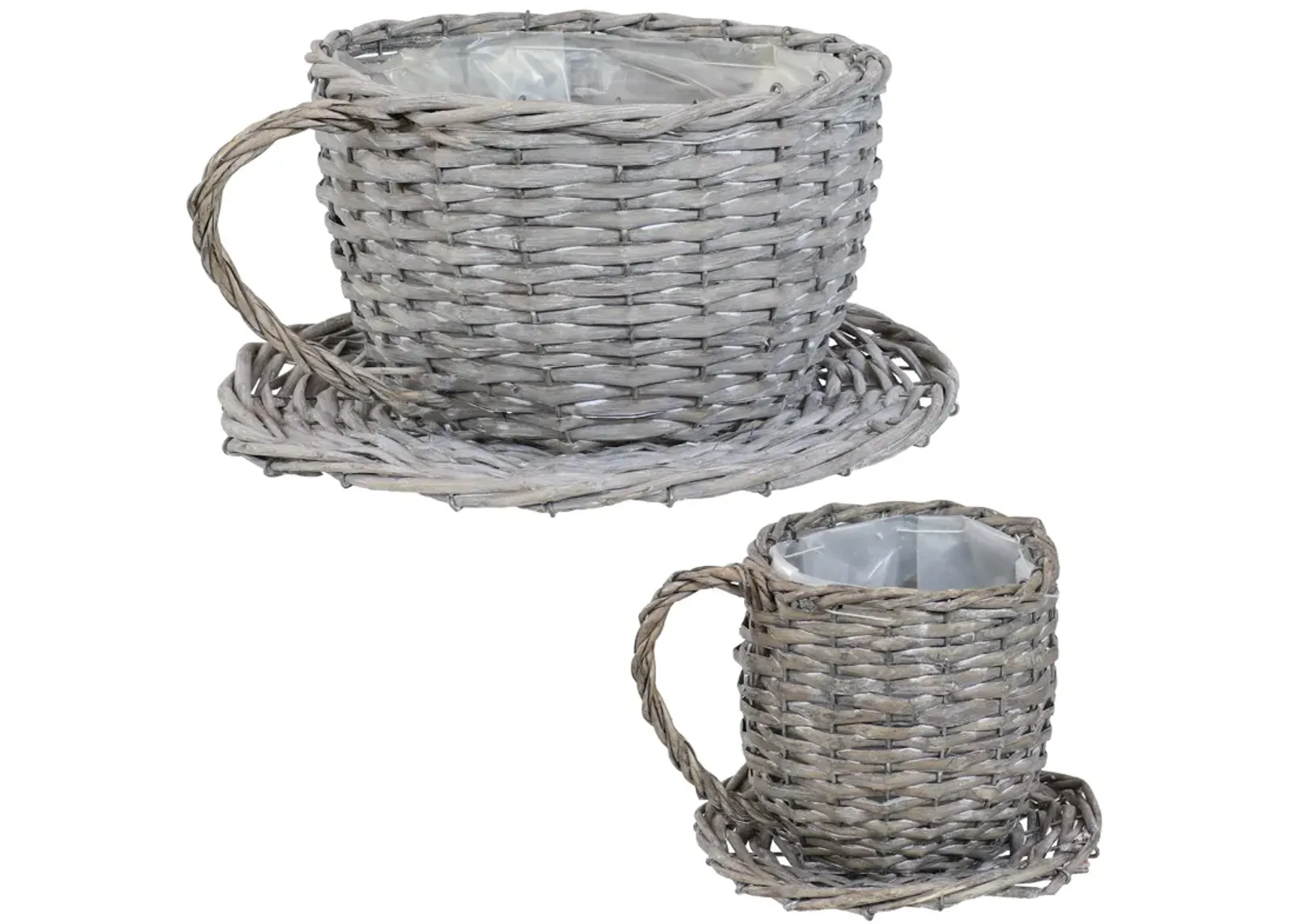 Sunnydaze Rattan Wicker Coffee Cup/Teacup Shape Planters - Set of 2