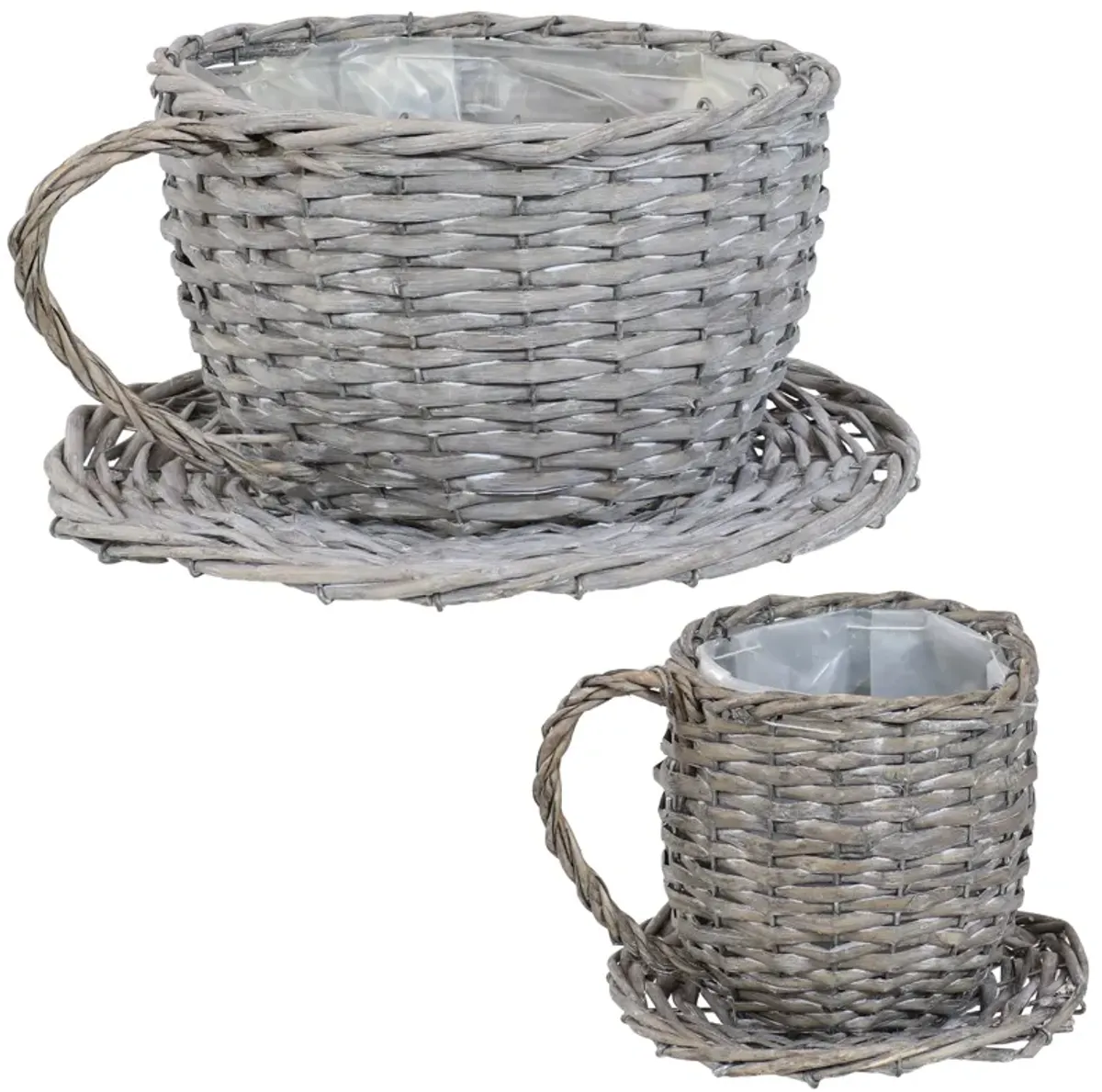 Sunnydaze Rattan Wicker Coffee Cup/Teacup Shape Planters - Set of 2