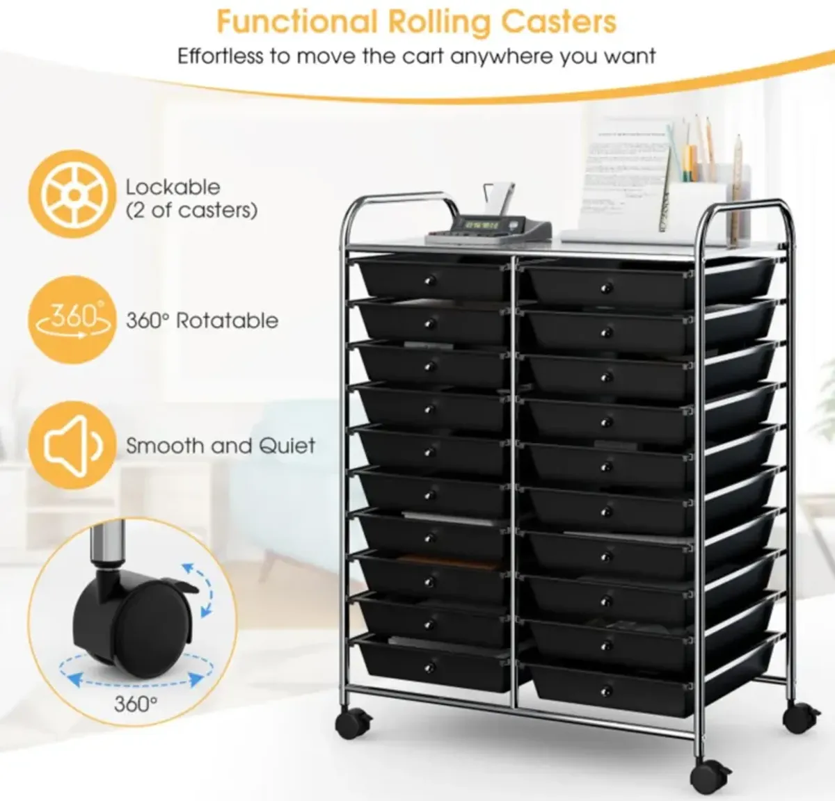 Hivvago 20 Drawers Rolling Storage Cart Studio Organizer