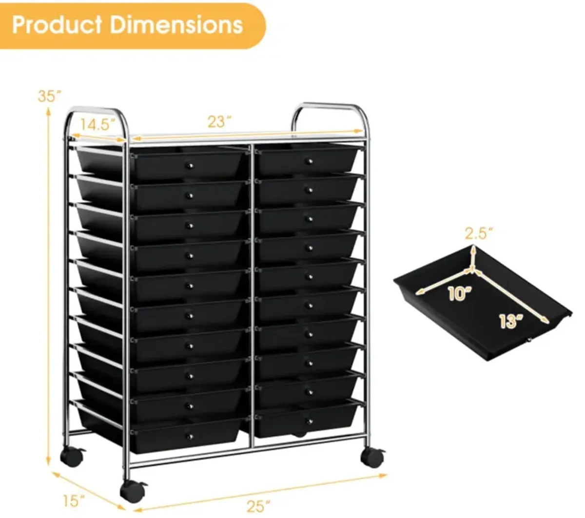 Hivvago 20 Drawers Rolling Storage Cart Studio Organizer