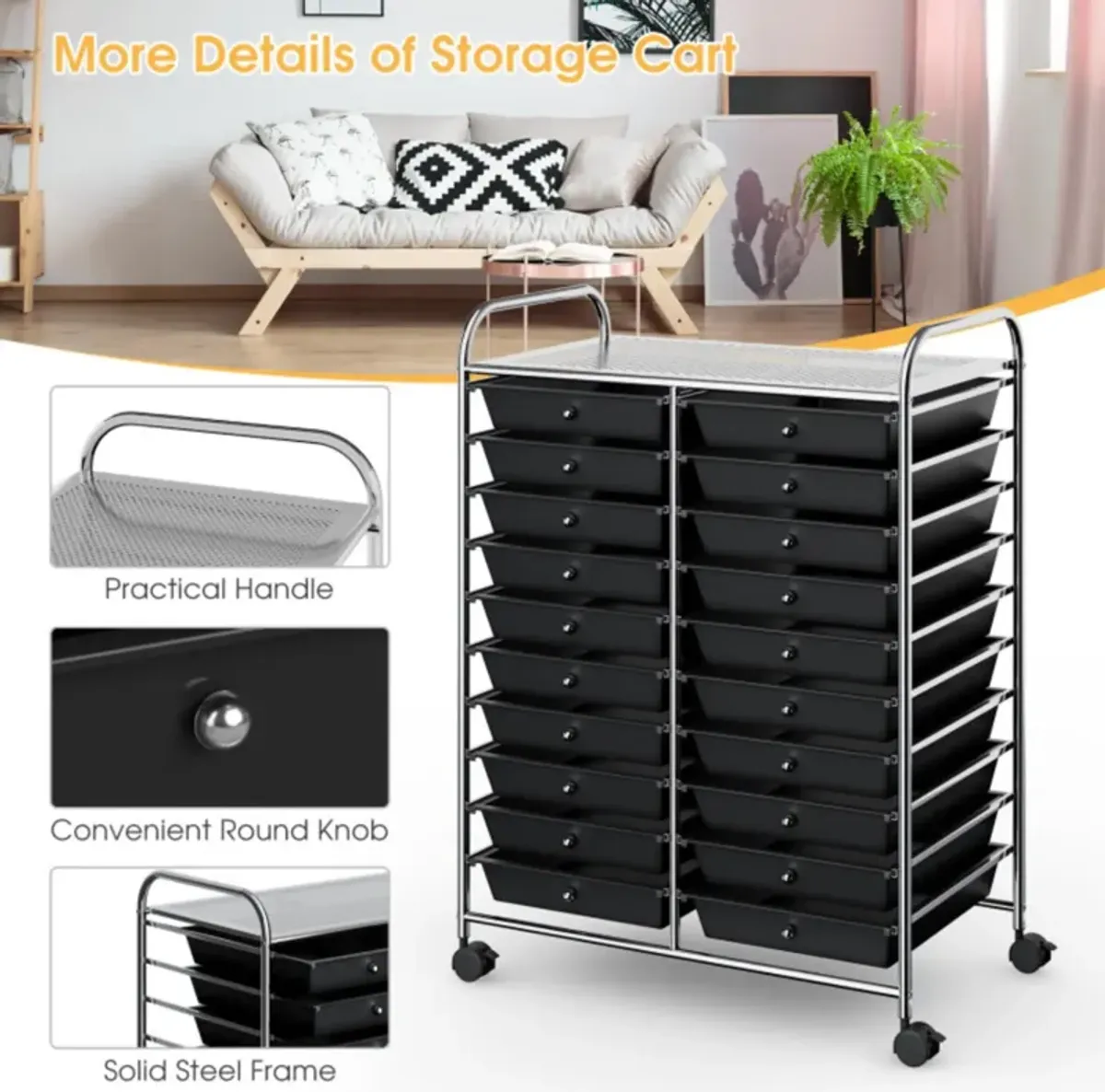 Hivvago 20 Drawers Rolling Storage Cart Studio Organizer