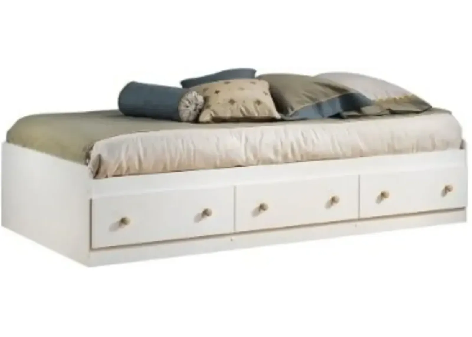 Hivvago Twin Size Mates Platform Bed in White/Maple with 2 Storage Drawers