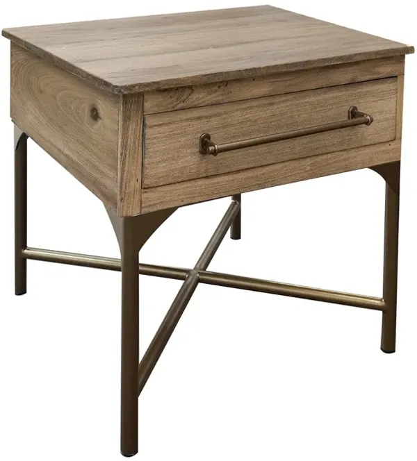 Bera 23 Inch Side End Table with Drawer, Farmhouse Brown Solid Wood, Bronze
