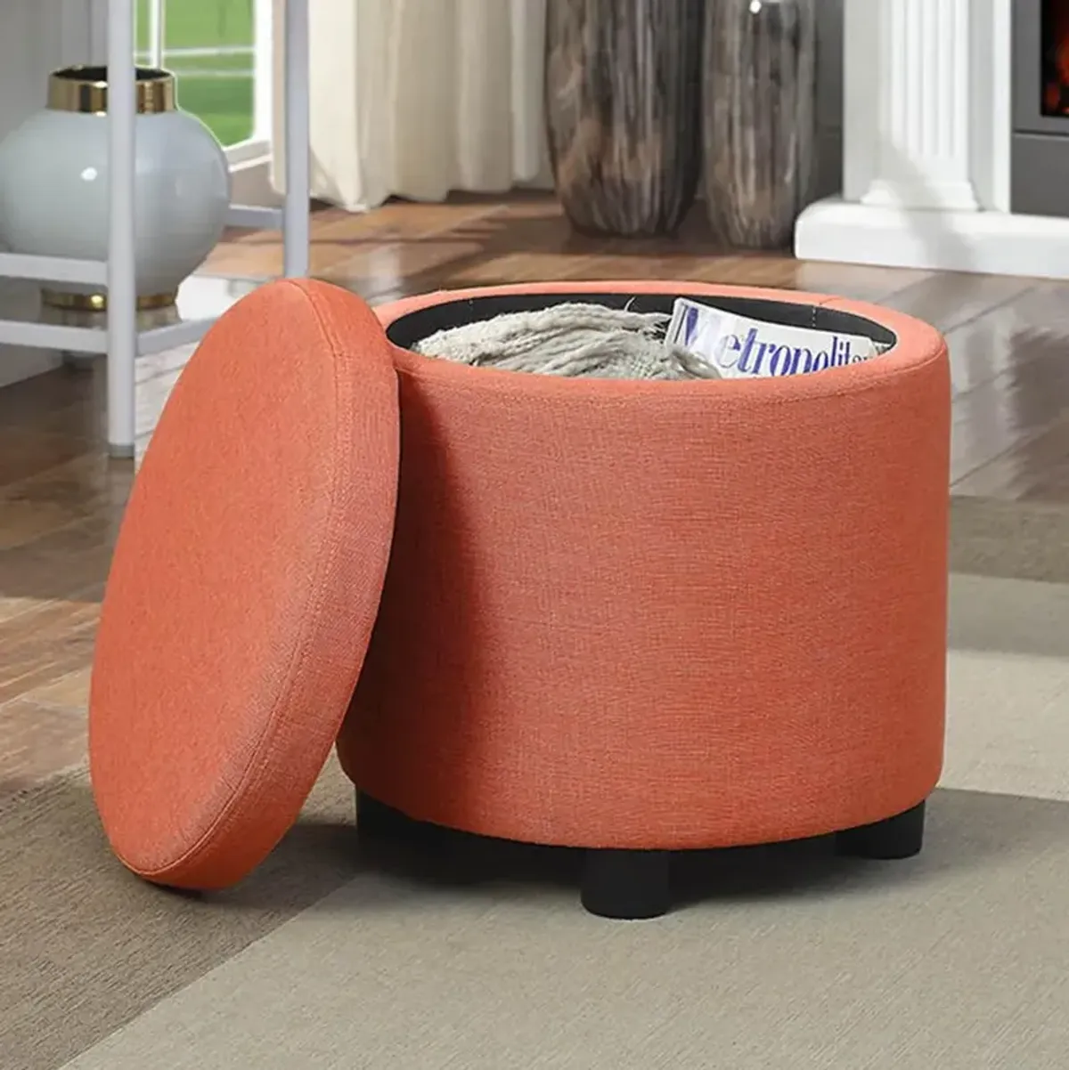 Convience Concept, Inc. Designs 4 Comfort Round Accent Storage Ottoman with Reversible Tray Lid