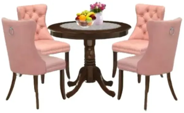 5 Piece Dinette Set Consists of a Round Dining Table with Pedestal