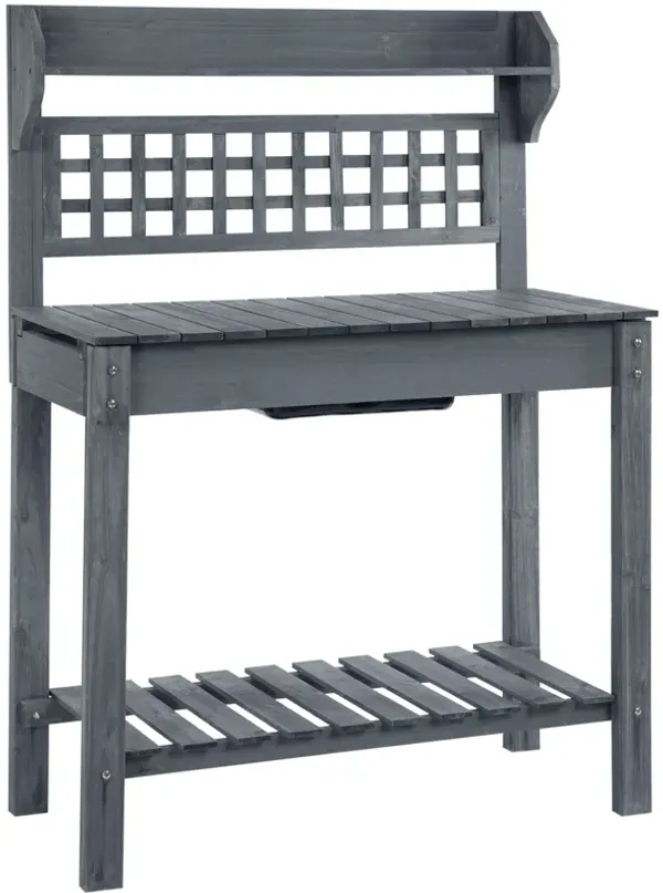 Gray Outdoor Workbench: Wooden Potting Station with Expandable Top