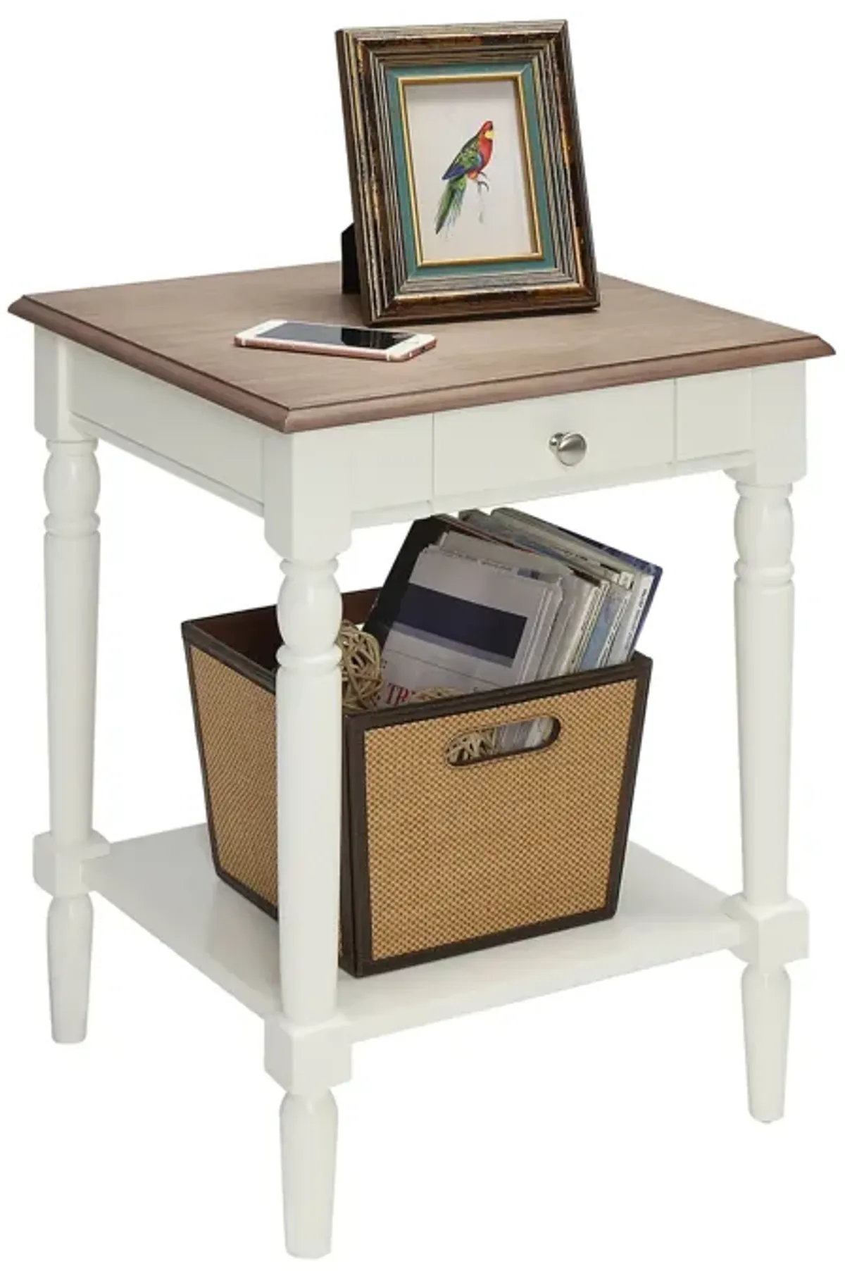 Convenience Concepts French Country 1 Drawer End Table with Shelf, Driftwood/White